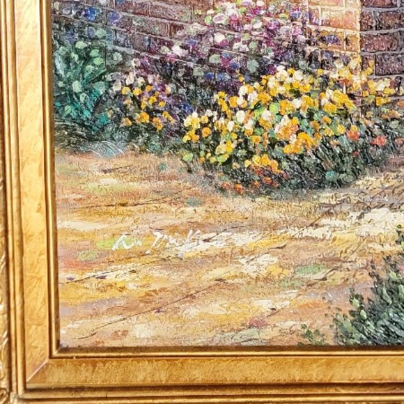 The Rose Garden Thomas Kinkade Style Painting 32x28 - Picture 6 of 11